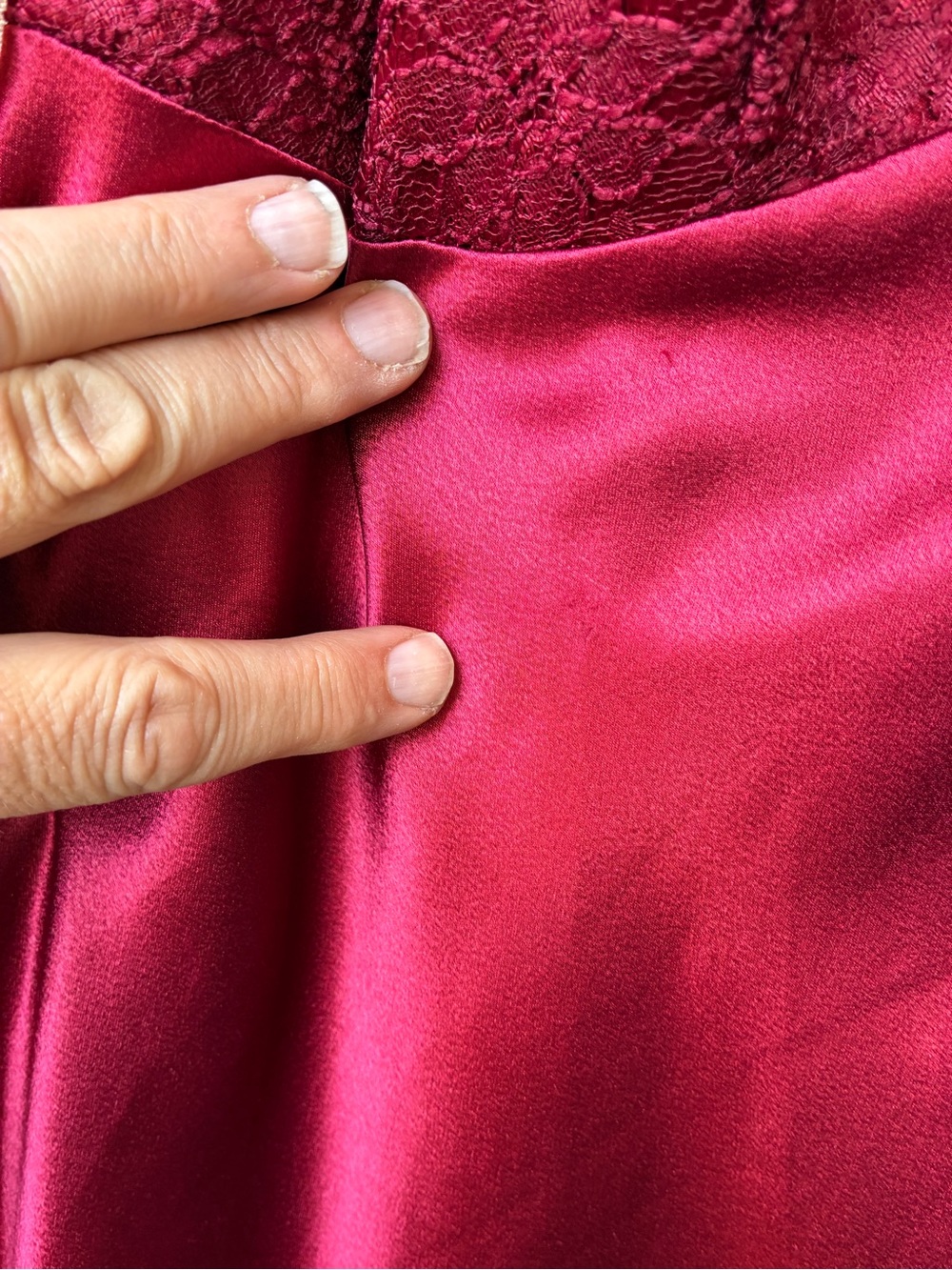 Vintage Handmade Large Red Satin Maxi Slip Dress - Picture 3 of 12